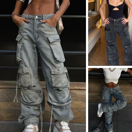Vintage straight leg jeans in punkstijl met meerdere zakken