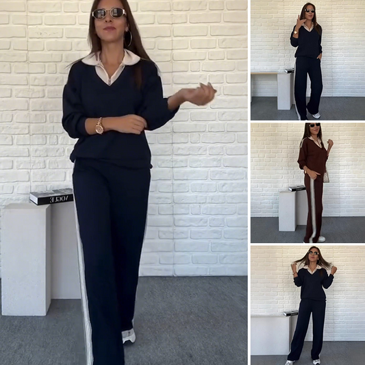Tijdelijk 49% korting✨ Dames 2-Delige Set – Lange Mouw Revers Top & Broek | 🎁