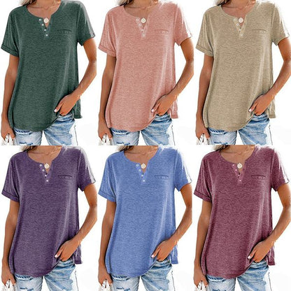 ✨50% korting - Effen katoenen T-shirt met korte mouwen en zakken