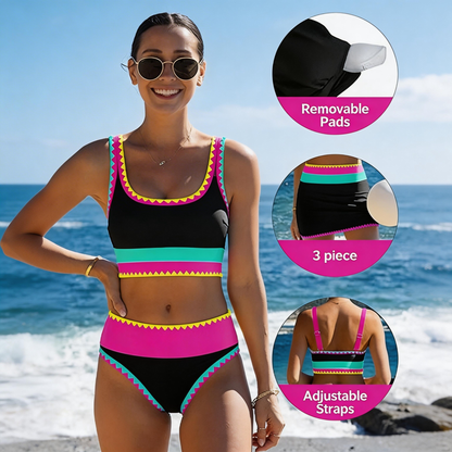 Sportieve 3-delige Nylon Bikini Set met Kleurvlakken