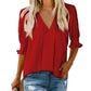 🔥Uitverkoop - 50% korting💜Effen damesshirt met pofmouwen en V-hals