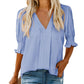 🔥Uitverkoop - 50% korting💜Effen damesshirt met pofmouwen en V-hals