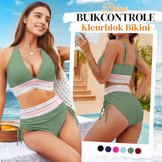 💃Vakantie Uitverkoop 49% UIT💃Bikinisets met Hoge Taille en Kleurblok voor Buikcontroles