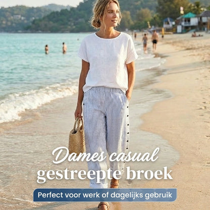 ☀️Beperkte voorraad | Franse designer gestreepte broek 👖💙 – zijzakken, licht & comfortabel, voor een moeiteloze elegantie! ✨🌸