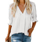 🔥Uitverkoop - 50% korting💜Effen damesshirt met pofmouwen en V-hals