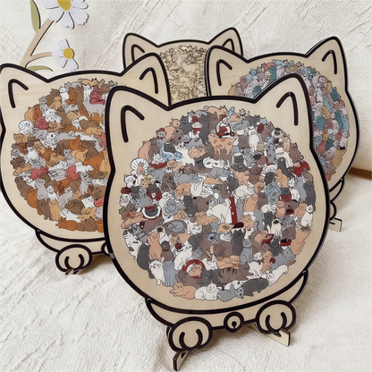 🎁Kerstuitverkoop 49% KORTING🎅135-delige Morandi-kleurige houten puzzel in de vorm van een kat