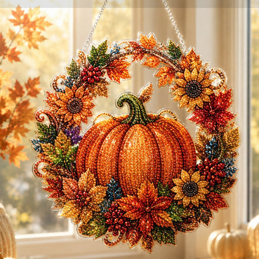 🔥2026 Hot Sale 50% KORTING✨⚡ Meer dan 50.000 stuks verkocht! 🎁🍂 Herfst-pompoen-diamantschilderij-krans als hangversiering – complete doe-het-zelfset