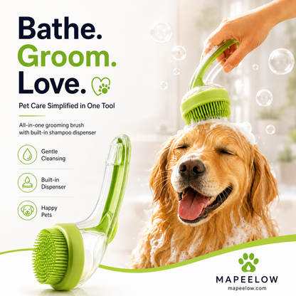 🛁 Lange steel huisdierbadborstel + shampoodoseerder – wassen, masseren & doseren in één handeling! 🧴✨