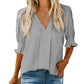 🔥Uitverkoop - 50% korting💜Effen damesshirt met pofmouwen en V-hals