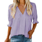 🔥Uitverkoop - 50% korting💜Effen damesshirt met pofmouwen en V-hals