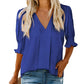 🔥Uitverkoop - 50% korting💜Effen damesshirt met pofmouwen en V-hals