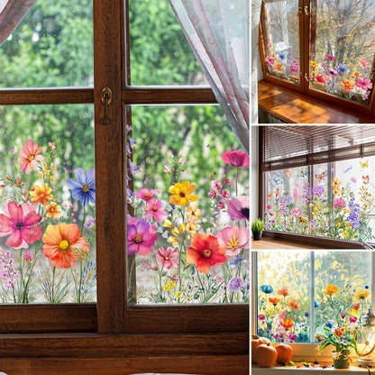 🌸 Kleurrijke Bloemenboeket Raamsticker – Vrij op Maat te Snijden | Breng Direct Sfeer in Huis