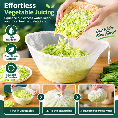 🔥🥬NU 50% KORTING! Nylon zeefzakje met fijne mazen – herbruikbaar voedselzeefzakje voor het uitpersen van groentesap, het zeven van sap, notenmelk en vulling voor dumplings, voedselzeefzakje met trekkoord voor in de keuken