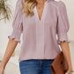 🔥Uitverkoop - 50% korting💜Effen damesshirt met pofmouwen en V-hals