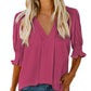 🔥Uitverkoop - 50% korting💜Effen damesshirt met pofmouwen en V-hals
