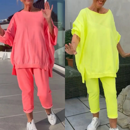 ⏳Beperkte tijd 50% korting💥Ronde hals Split Fluorescerende kleur Casual pak voor vrouwen