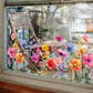 🌸 Kleurrijke Bloemenboeket Raamsticker – Vrij op Maat te Snijden | Breng Direct Sfeer in Huis