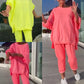 ⏳Beperkte tijd 50% korting💥Ronde hals Split Fluorescerende kleur Casual pak voor vrouwen