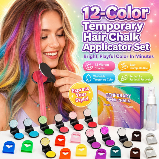 🔥Laatste dag: 49% KORTING - 🌈Set met 12 kleuren tijdelijke haarkrijt en applicator