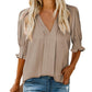 🔥Uitverkoop - 50% korting💜Effen damesshirt met pofmouwen en V-hals