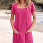 Laatste dag promotie 50% UIT 👗  Casual Square Neck Pocket Korte Mouw Jurk met Zakken voor dames