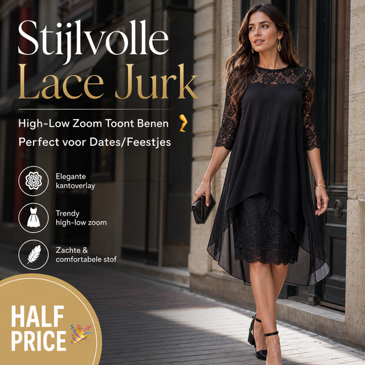 💃 FLASH SALE! 🌸 Stijlvolle Lace Jurk Met High-Low Design – Perfect Voor Feestjes, Dates & Speciale Momenten