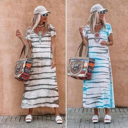 🍃 Lange jurk met losse pasvorm | Ademende zomerse maxi-jurk met V-hals