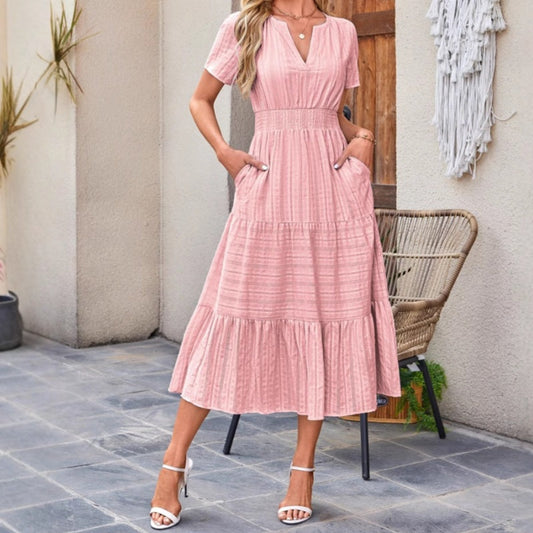 🌿 Dames Casual Zomerjurk met V-Hals ☀️ Licht, Comfortabel & Elegant – Nu 50% KORTING