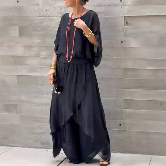 💗50% korting voor een beperkte tijd💗Losse top en wijde broek met split, chiffon 2-delige set