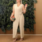💖Beperkte uitverkoop 50% KORTING💖Effenkleurige casual V-hals jumpsuit voor dames met knoop