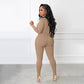 Effen kleur half rits naadloze jumpsuit
