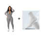 Effen kleur half rits naadloze jumpsuit