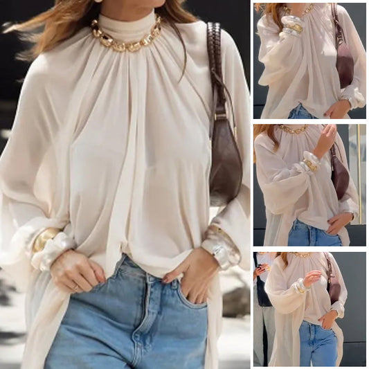Eenvoudig vloeiende pure pure lange mouw lange dames top
