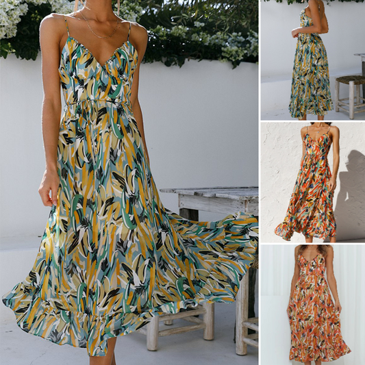 🔥Laatste dag - 50% korting👗 Jurk met halterprint