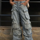 Vintage straight leg jeans in punkstijl met meerdere zakken