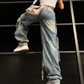 Vintage straight leg jeans in punkstijl met meerdere zakken