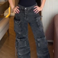 Vintage straight leg jeans in punkstijl met meerdere zakken