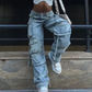 Vintage straight leg jeans in punkstijl met meerdere zakken