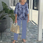 Vrouwen Casual Ronde Hals Halve Mouw Top Bedrukte Broek Tweedelige set