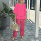 Vrouwen Casual Ronde Hals Halve Mouw Top Bedrukte Broek Tweedelige set