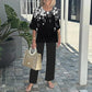 Vrouwen Casual Ronde Hals Halve Mouw Top Bedrukte Broek Tweedelige set