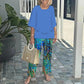 Vrouwen Casual Ronde Hals Halve Mouw Top Bedrukte Broek Tweedelige set