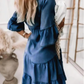 👗Zomerjurk met Franje en V-Hals - Lichte Denimlook