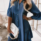 👗Zomerjurk met Franje en V-Hals - Lichte Denimlook