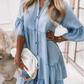 👗Zomerjurk met Franje en V-Hals - Lichte Denimlook
