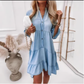 👗Zomerjurk met Franje en V-Hals - Lichte Denimlook