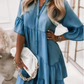 👗Zomerjurk met Franje en V-Hals - Lichte Denimlook