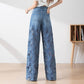 Blauwe jeans met hoge taille voor dames, wijde pijpen, gatenpatroon en kanten inzetstukken