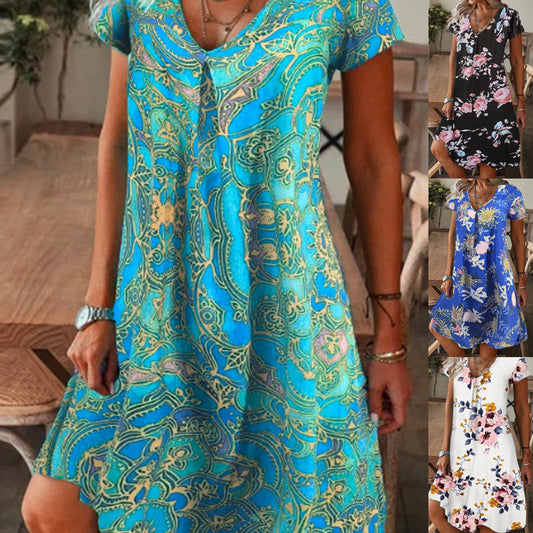 ✨Topaanbieding 2026⌛Elegante lange jurk met V-hals en bloemenprint voor dames