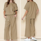 🌸Zomer Hot Sale🌸Casual Losse Effen Kleur Top met Korte Mouwen en Wijde Broek Tweedelige Set